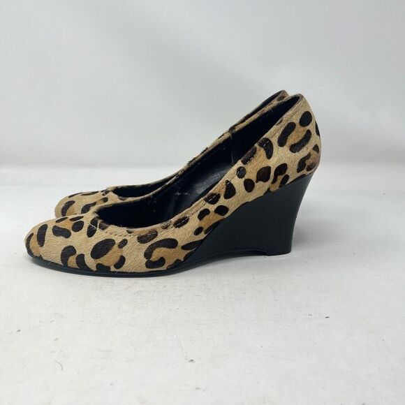 Steven by Steve Madden Leopard Note 1 Leather Upper Wedge Heels Size 8.5 - Picture 1 of 8